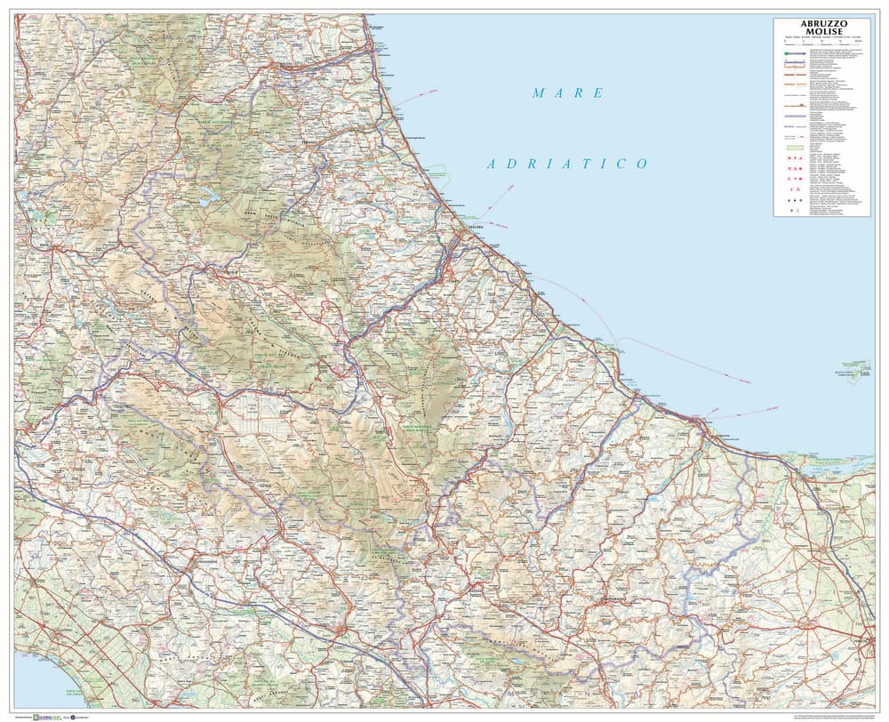 Abruzzo-Molise. Scala 1:250.000 (carta murale stradale regionale in carta cm 96x78)