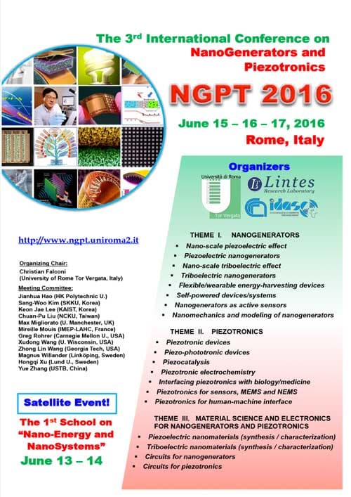 3rd international conference on nanogenerators and piezotronics. NGPT 2016 (Rome, June 15-16-17)