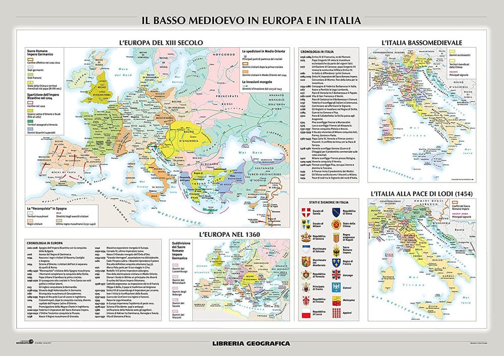Alto Medioevo in Europa/Il Basso Medioevo in Europa e in Italia. Carta murale storica doppia