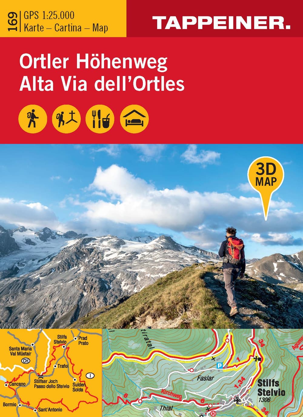 3D-Wanderkarte Ortler-Höhenweg. Cartina escursionistica 3D. 1:25.000. Ediz. tedesca, italiana e inglese