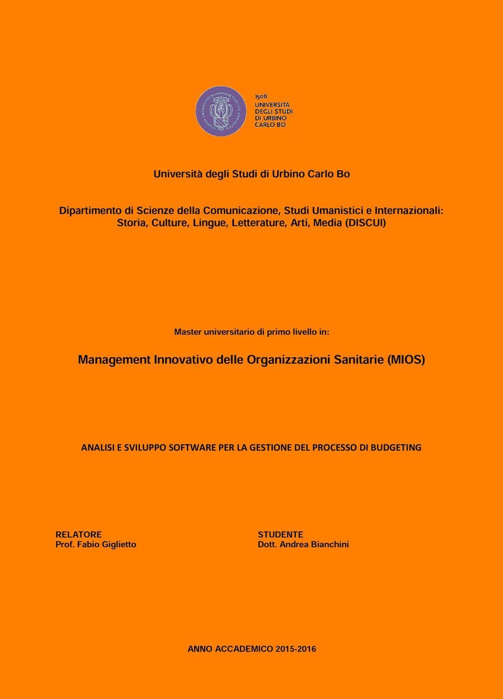 Analisi e sviluppo software per la gestione del processo di budgeting