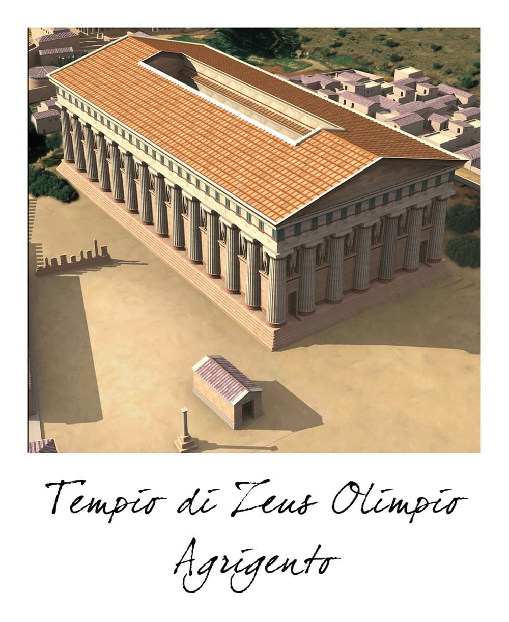 Agrigento, Tempio di Zeus. Stato attuale e ricostruzione, formato polaroid