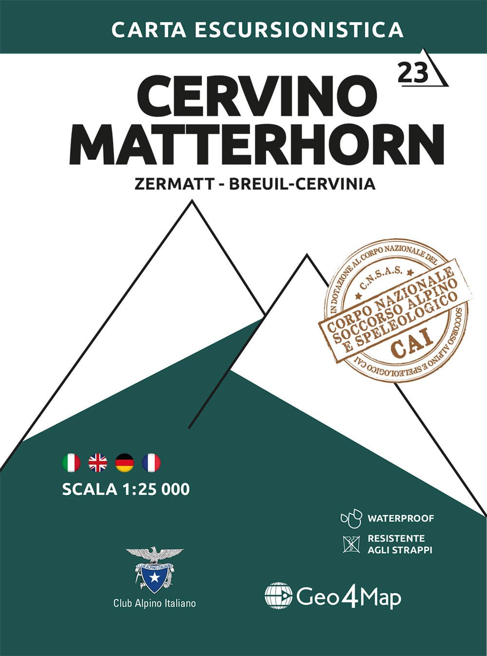 23 Cervino Matterhorn Zermatt - Breuil-Cervinia. Carta escursionistica 1:25.000