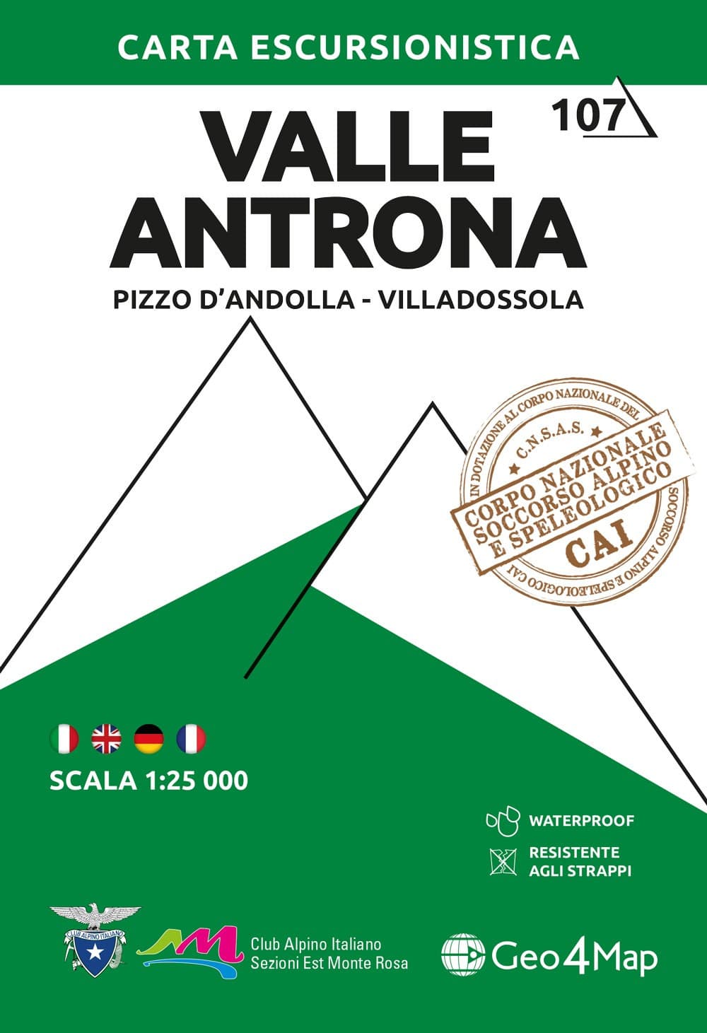 107 Valle Antrona. Pizzo d'Andolla, Villadossola. Carta escursionistica 1:25.000