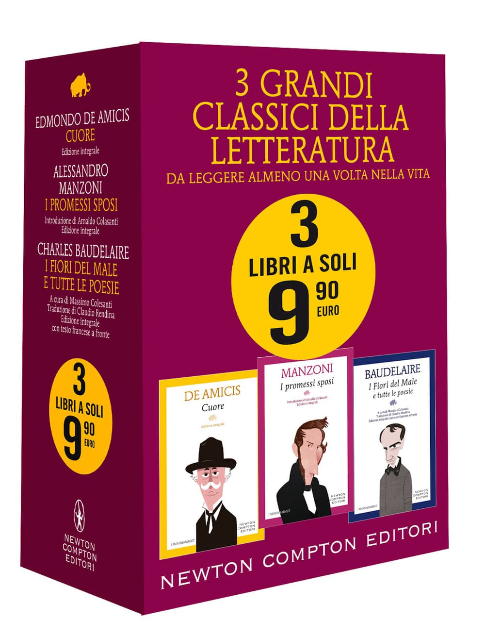 3 grandi classici: Cuore-I Promessi sposi-I fiori del male e tutte le poesie